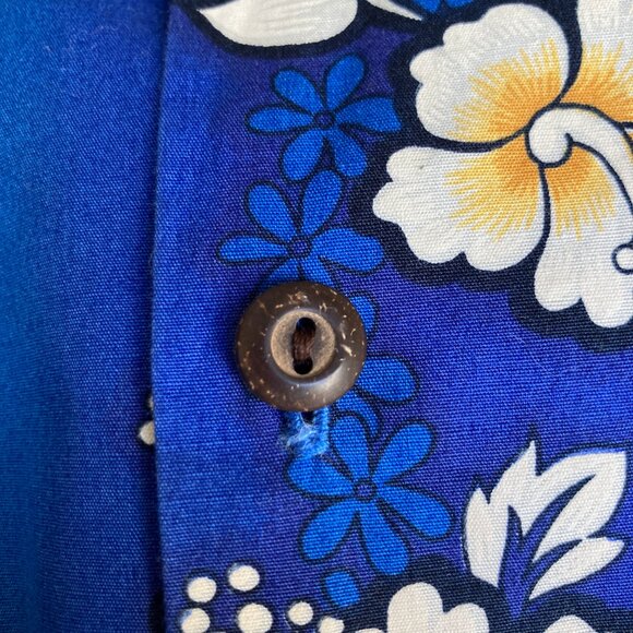 Vtg Pacific Legend Classic Hibiscus Aloha Hawaiian Shirt Navy Blue Size M Mens - Picture 12 of 14